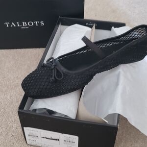 NWT-Talbots Black Blaine Mesh Ballet Flat with Bow Accent Size 8 1/2